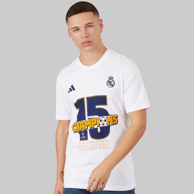 adidas Mens RMCF Champions League Winners T-Shirt White