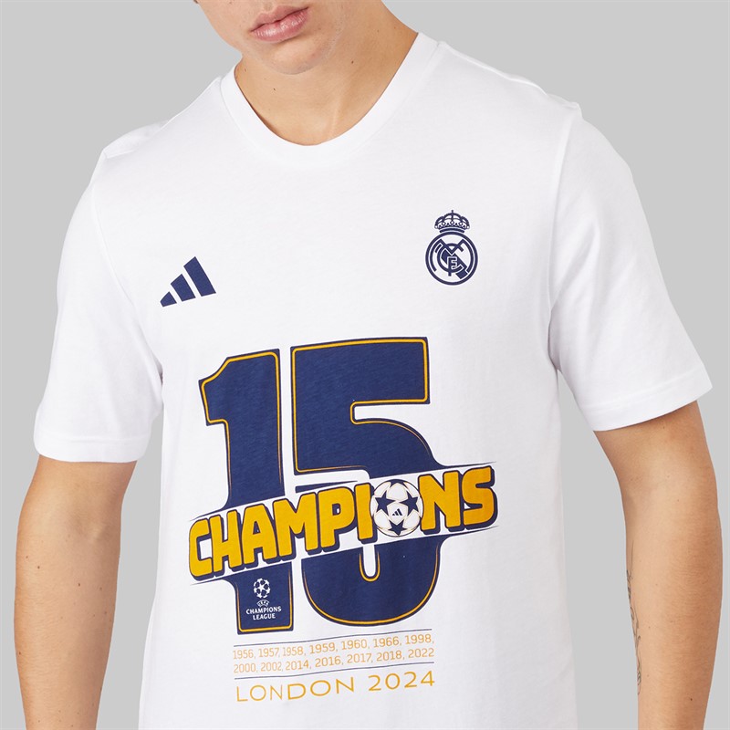 adidas Mens RMCF Champions League Winners T-Shirt White