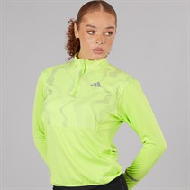 adidas Womens Ultimate Reflective Hi Vis Climawarm 1/2 Zip Running Jacket Pulse Lime