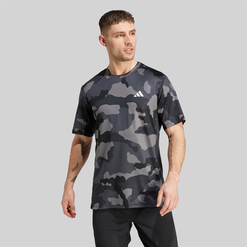 adidas Mens Train Essentials Camo All Over Print T-Shirt Black