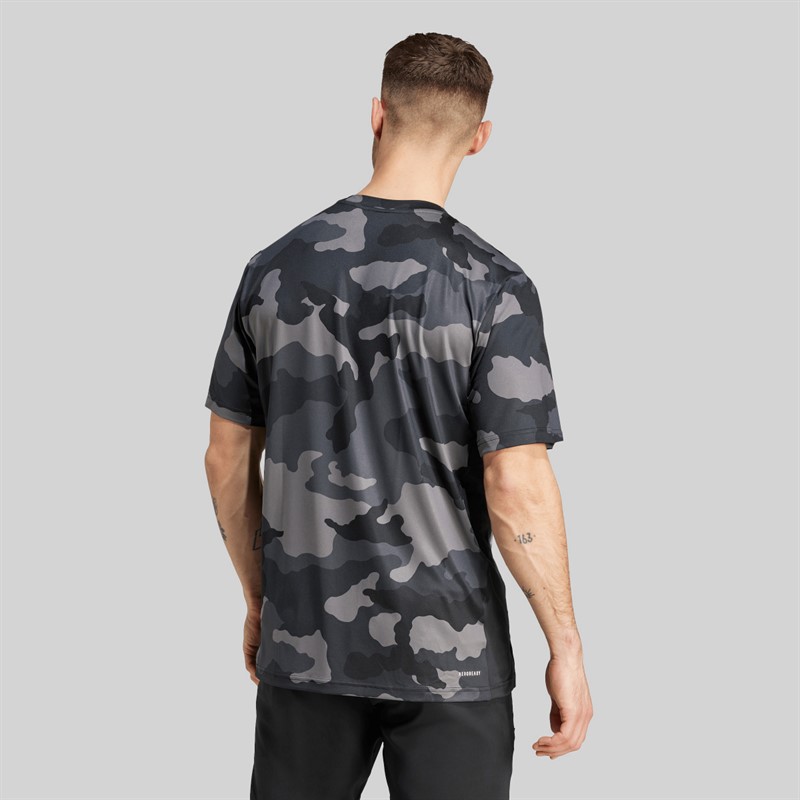 adidas Mens Train Essentials Camo All Over Print T-Shirt Black