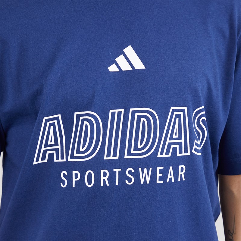 adidas Mens Hot Graphic T-Shirt Dark Blue/White