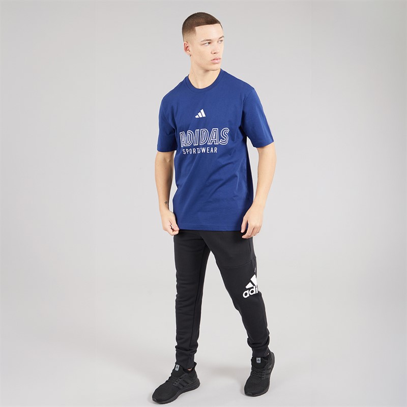 adidas Mens Hot Graphic T-Shirt Dark Blue/White