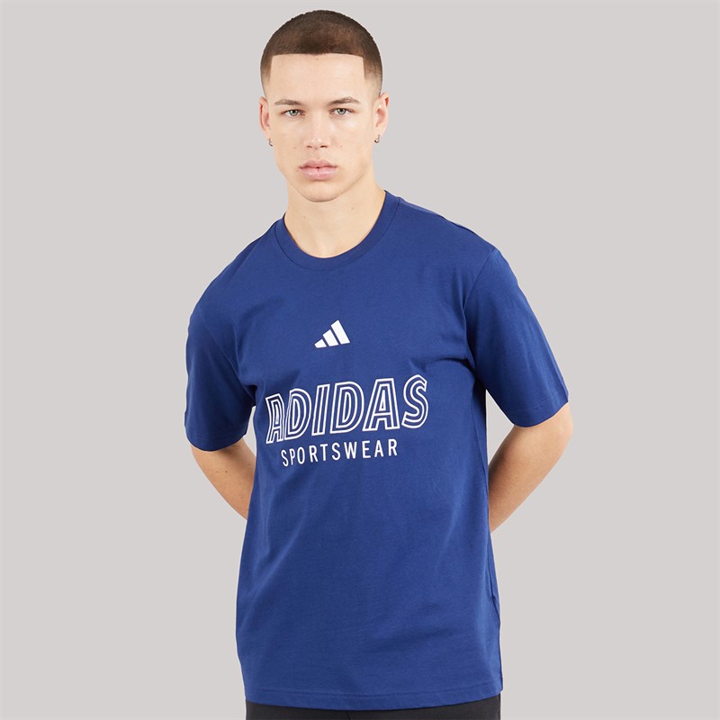 adidas Mens Hot Graphic T-Shirt Dark Blue/White