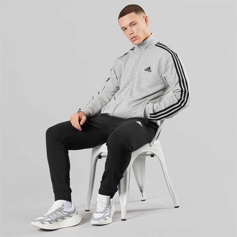 adidas Mens 3-Stripes French Terry Tracksuit Medium Grey Heather/Black
