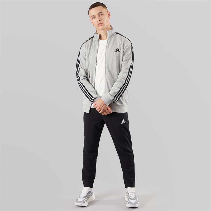 adidas Mens 3-Stripes French Terry Tracksuit Medium Grey Heather/Black