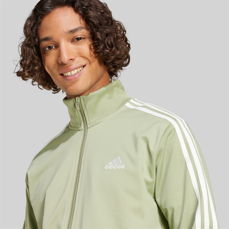 adidas Mens Plus Size 3-Striped Poly Tricot Tracksuit Tent Green/Off White
