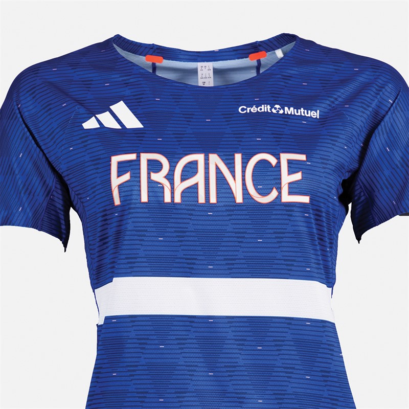 adidas Damen FFR Team Frankreich Lauf T Shirt Semi Lucid Blue