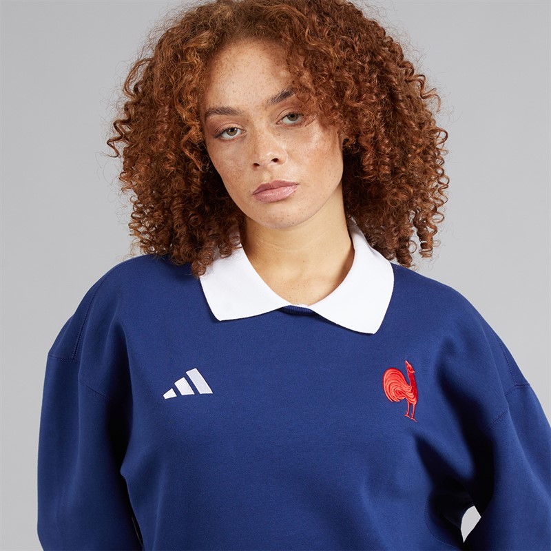 adidas Sweat z długim rękawem FFC France Rugby dla niej kolor Dark Blue/Biały