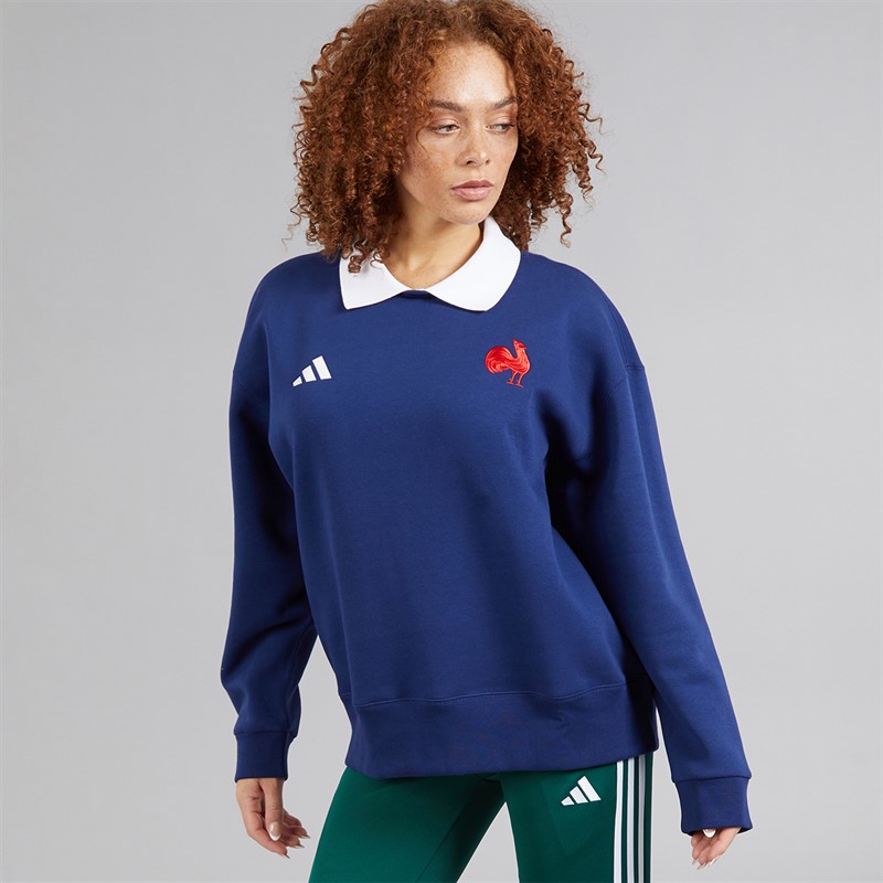 adidas Sweat z długim rękawem FFC France Rugby dla niej kolor Dark Blue/Biały