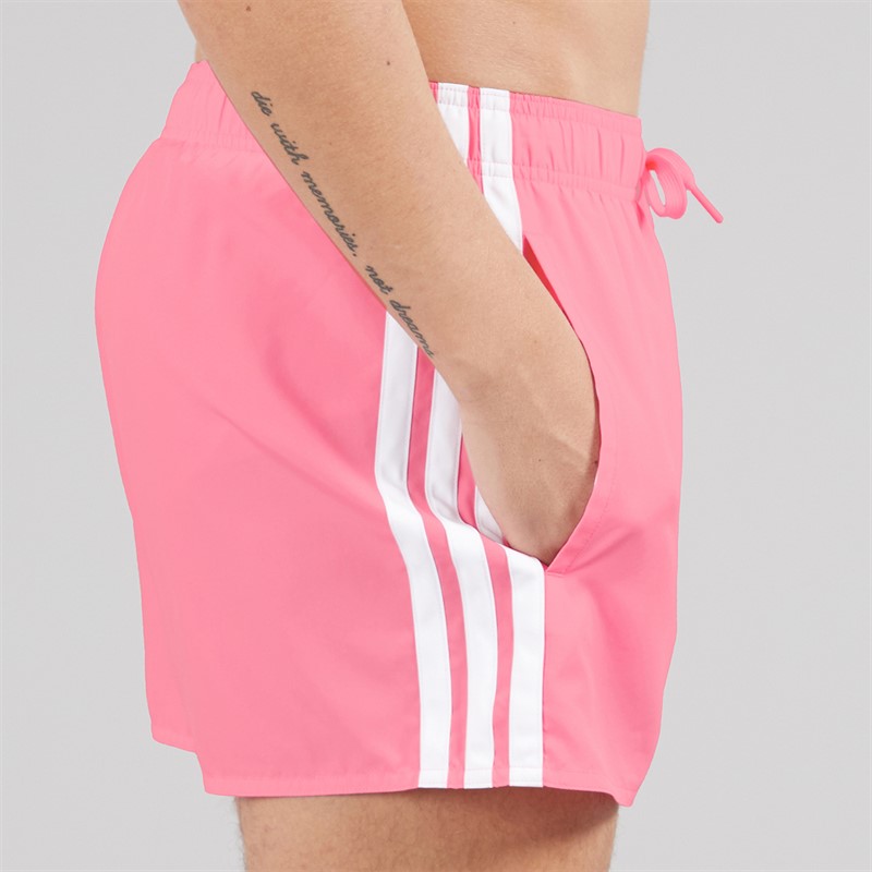 adidas Mens 3-Stripes Three Inch Swim Shorts Bliss Pink/White