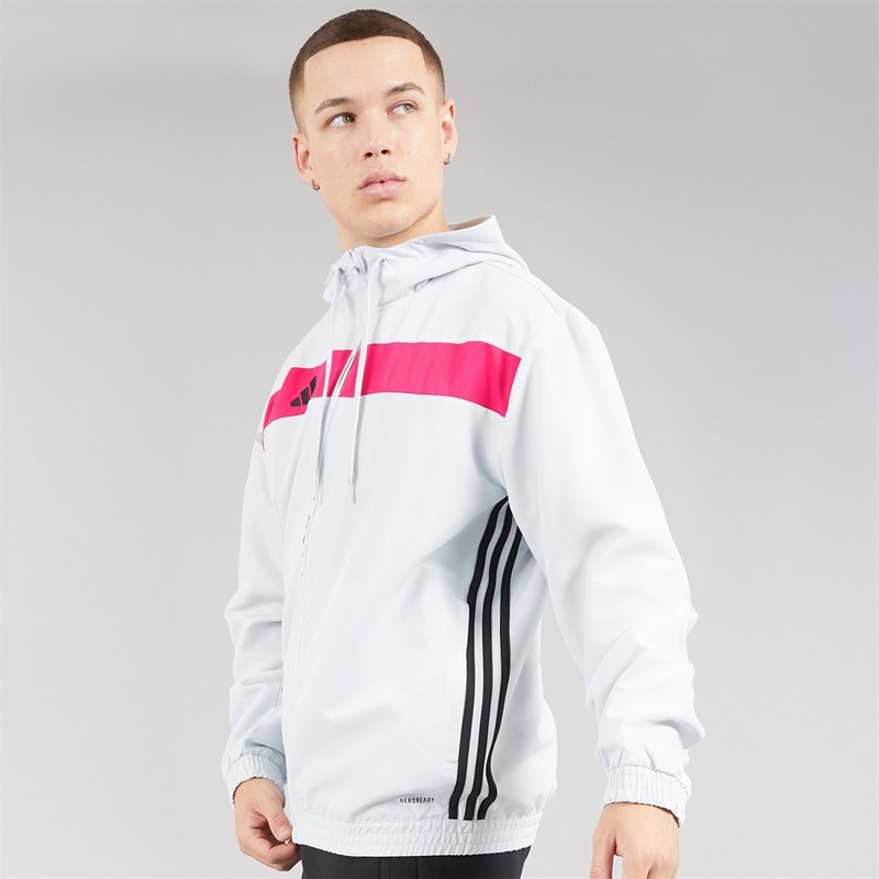 adidas Mens Tiro 25 Essentials Woven Full Zip Hoodie Clear Grey/Real Magenta