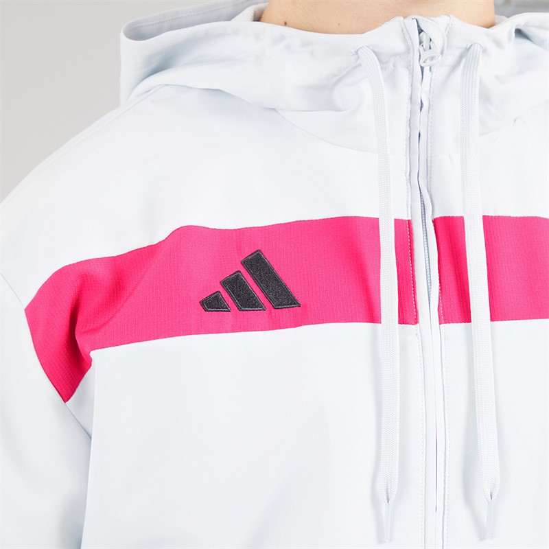 adidas Mens Tiro 25 Essentials Woven Full Zip Hoodie Clear Grey/Real Magenta