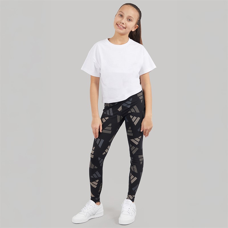 adidas Junior Girls Essentials AOP Logo Celebration Leggings Black