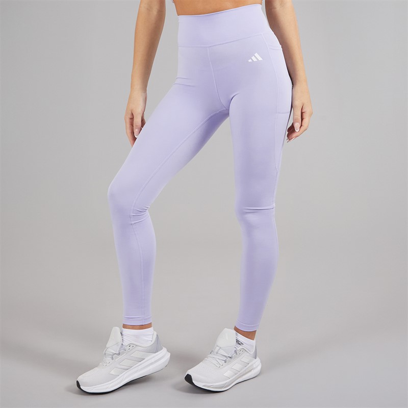 adidas Womens Optime Essentials Stash Pocket Leggings Violet Tone/White