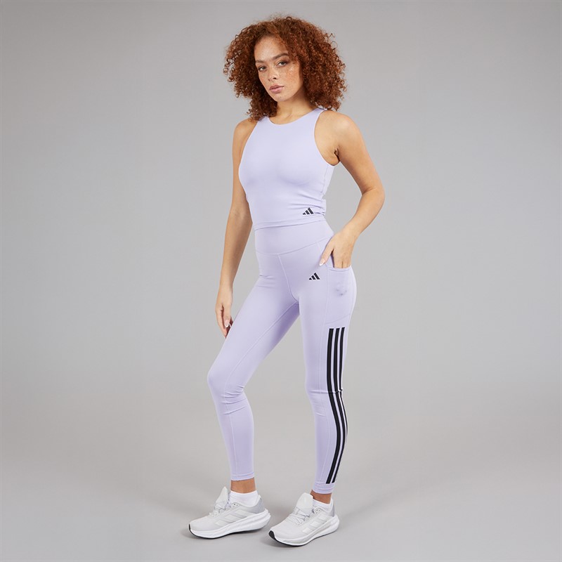 adidas Womens Optime 3-Stripes Full Length Leggings Violet Tone