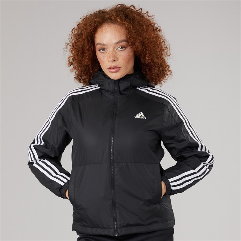 adidas Womens Essential 3-Stripes Insulated Hooded Jacket Black