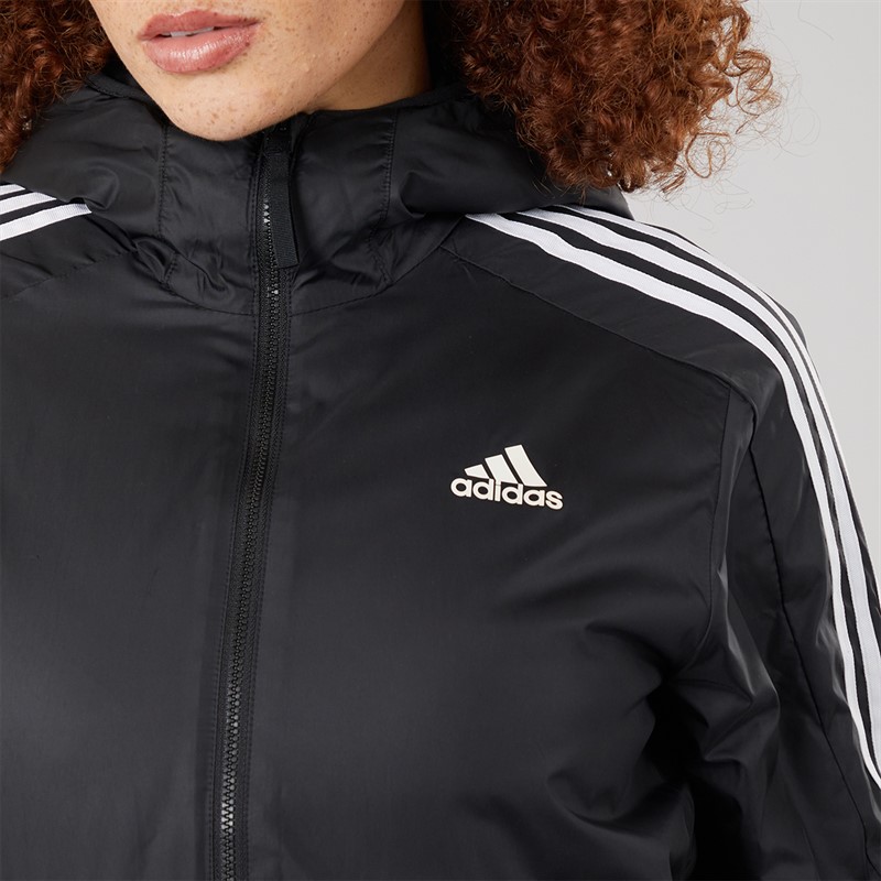 adidas Womens Essential 3-Stripes Insulated Hooded Jacket Black