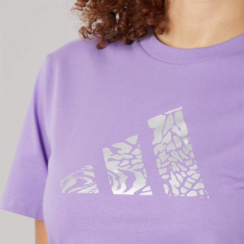 adidas Womens Tech Metallic Graphic T-Shirt Violet Fusion