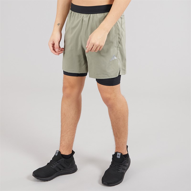 adidas Mens Gym Training 2-In-1 Training Shorts Silver Pebble