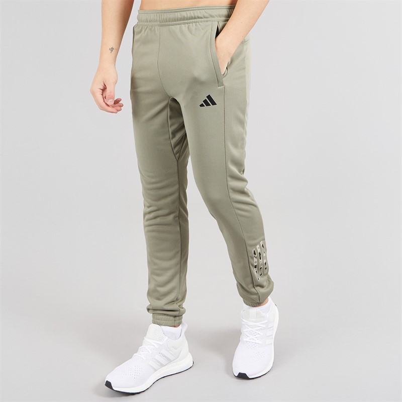 adidas Mens Train Essentials Camo Training Joggers Silver Pebble