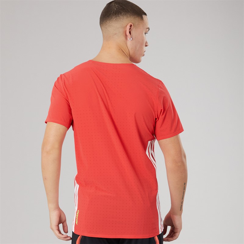 adidas Mens Adizero Running T-Shirt Semi Lucid Red