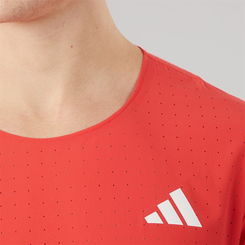 adidas Mens Adizero Running T-Shirt Semi Lucid Red