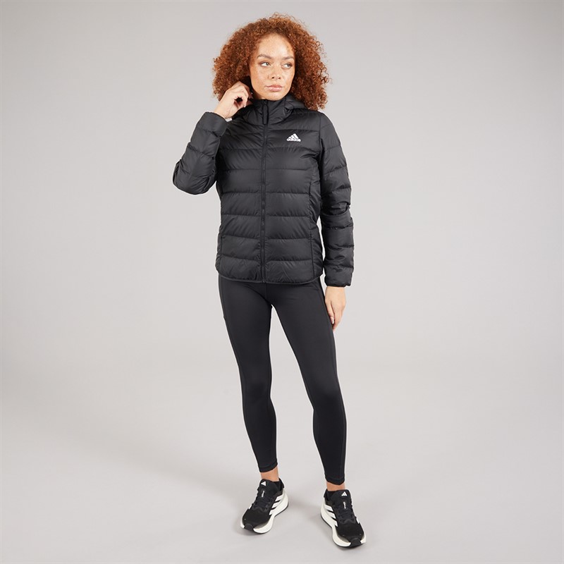 adidas Womens Essential Light Down Insulated Hooded Jacket Black