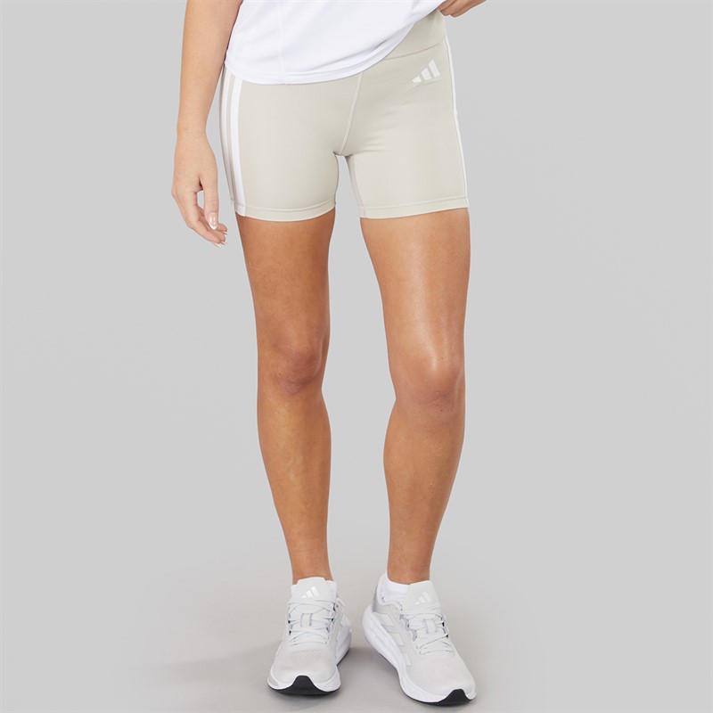 adidas Womens Optime Essesntial 3-Stripes Short Leggings Beige/White