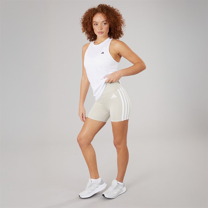adidas Womens Optime Essesntial 3-Stripes Short Leggings Beige/White