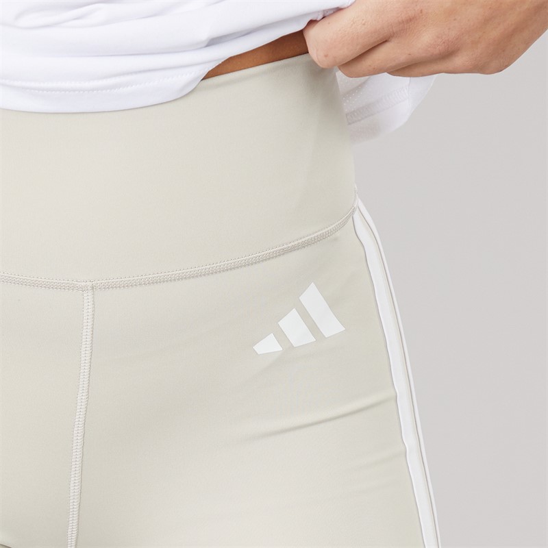adidas Womens Optime Essesntial 3-Stripes Short Leggings Beige/White