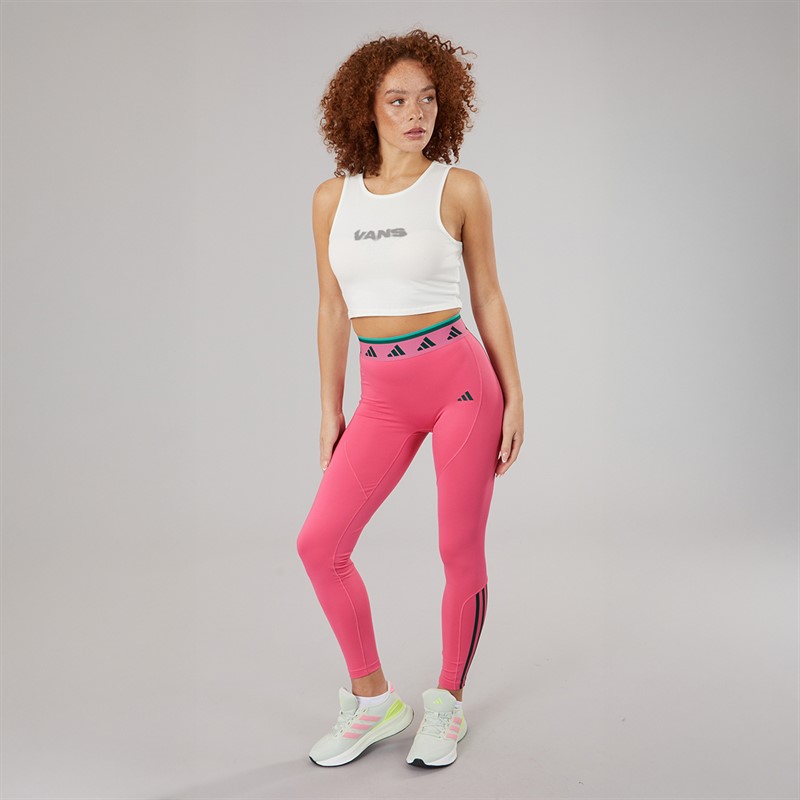 adidas Womens Hyperglam Full Length Colour Pop Leggings Pink Fusion/Collegiate Green/Semi Court Green