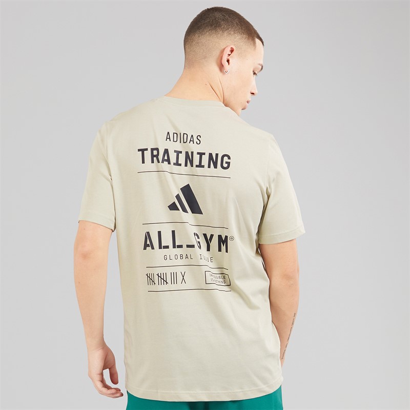 adidas Mens All Gym Category Back Graphic Training T-Shirt Beige