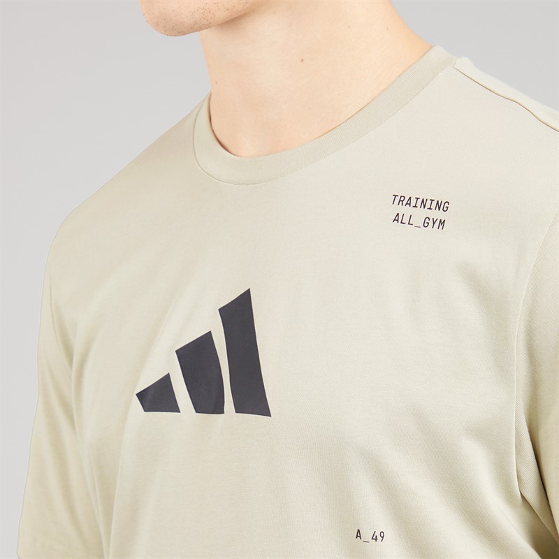 adidas Mens All Gym Category Back Graphic Training T-Shirt Beige