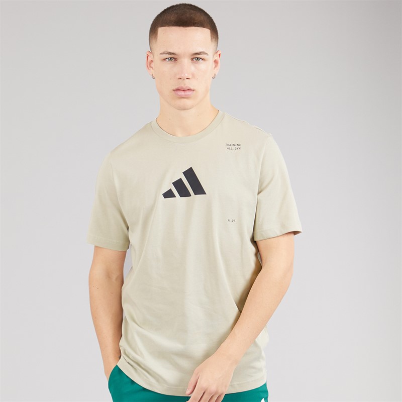 adidas Mens All Gym Category Back Graphic Training T-Shirt Beige