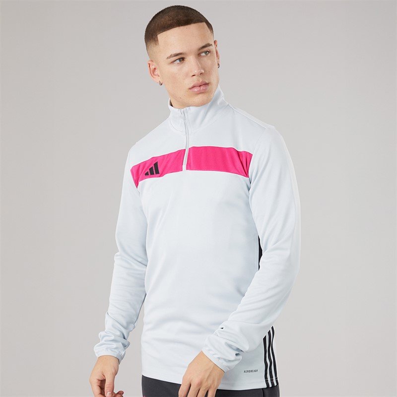 adidas Mens Tiro 25 Essentials 1/4 Zip Training Top Clear Grey/Real Magenta