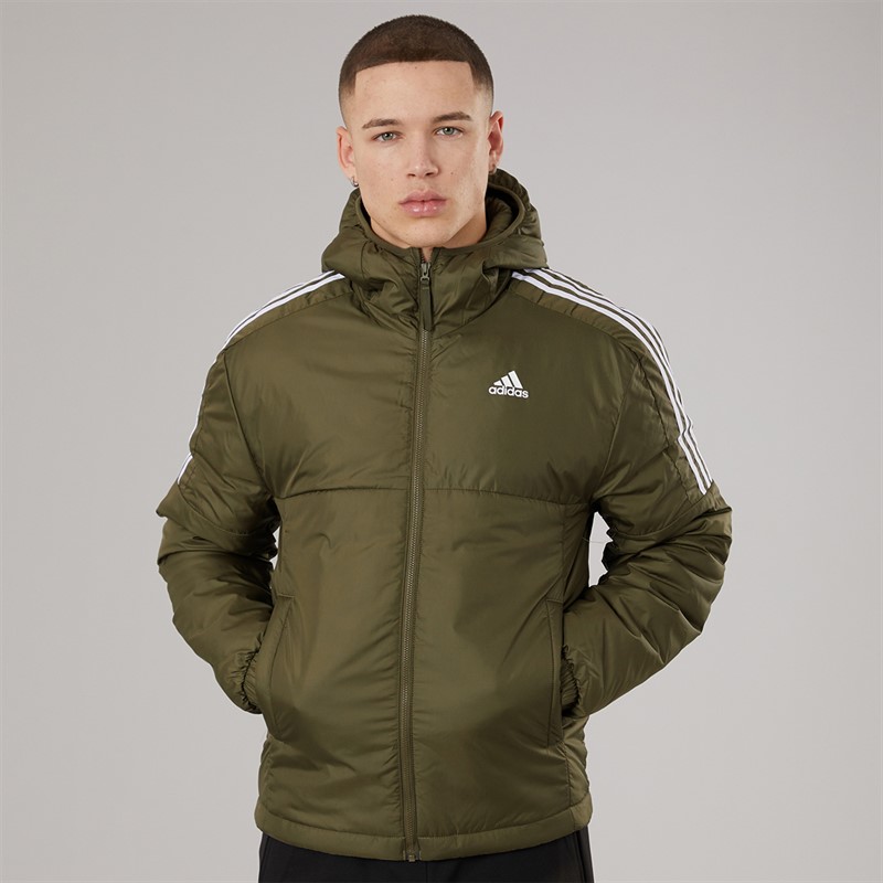 adidas Mens Essentials Insulated Hooded Jacket Olive Strata