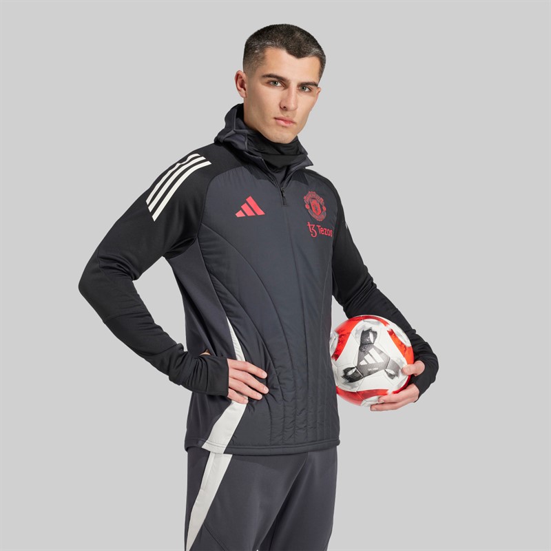 adidas Mens MUFC Manchester United European Winterized 1/4 Zip Top Carbon/Black