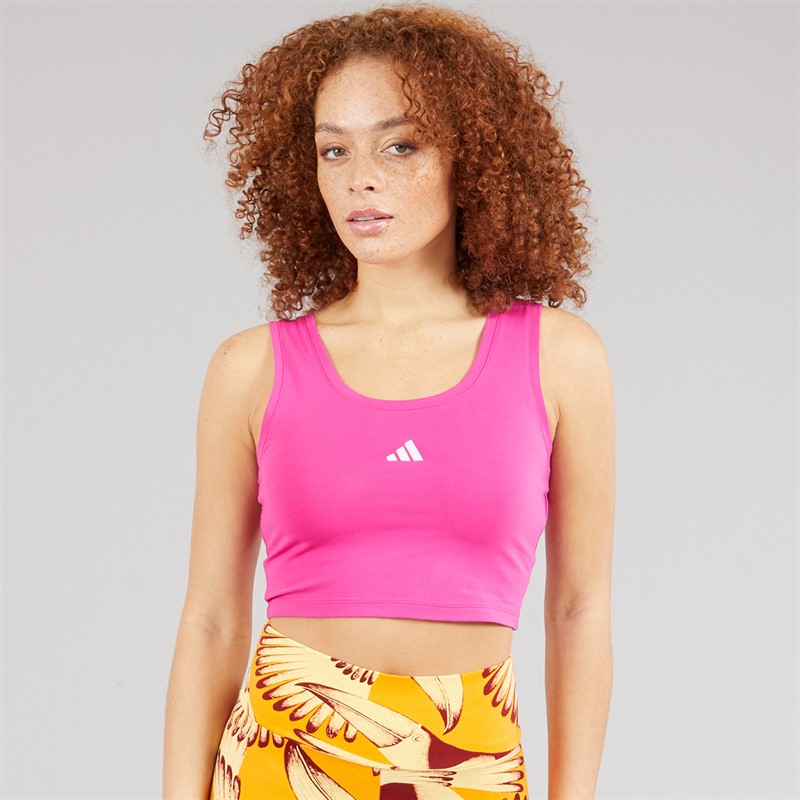 adidas Womens Essentials Small Logo Cotton Tank Top Semi Lucid Fuchsia/White