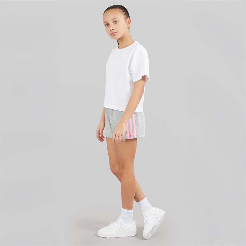 adidas Junior Girls Essentials 3-Stripes Shorts Medium Grey Heather/Clear Pink
