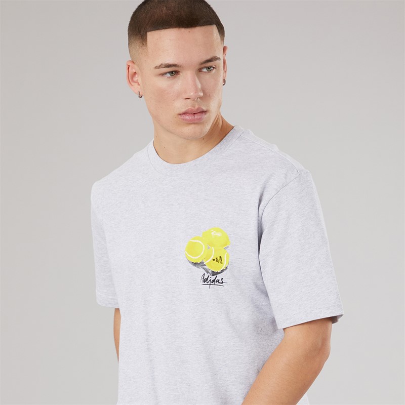 adidas Mens Lounge Still Life Lemons Graphic T-Shirt Light Grey Heather