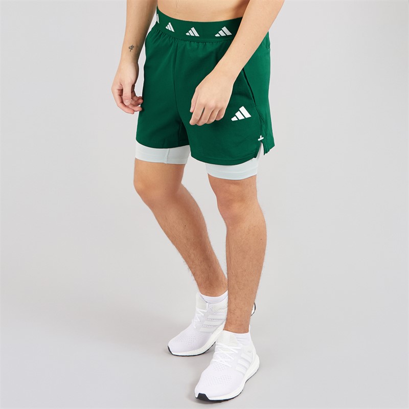 adidas Mens Gym Training 2-In-1 Training Shorts Green/Wonder Silver