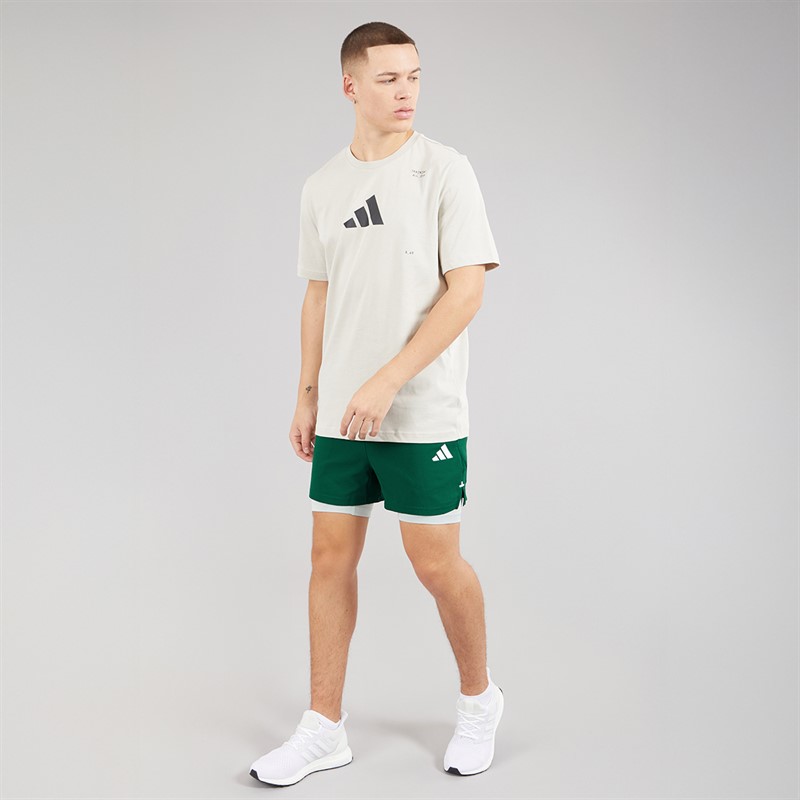 adidas Mens Gym Training 2-In-1 Training Shorts Green/Wonder Silver