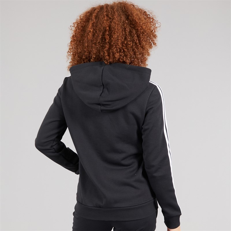adidas Womens Essentials Fleece 3-Stripes Fille Zip Hoodie Black/White