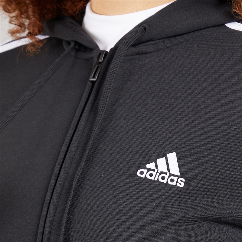 adidas Womens Essentials Fleece 3-Stripes Fille Zip Hoodie Black/White