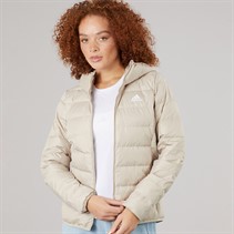 adidas Womens Essentials Light Down Insulated Hooded Jacket Wonder Beige