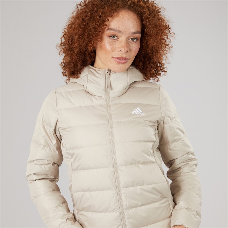 adidas Womens Essentials Light Down Insulated Hooded Jacket Wonder Beige