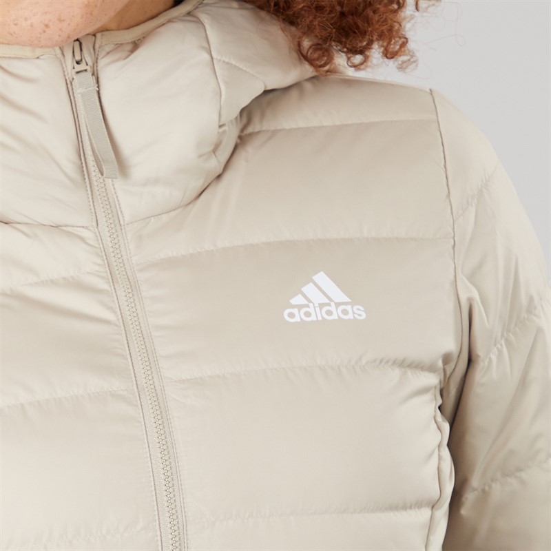 adidas Womens Essentials Light Down Insulated Hooded Jacket Wonder Beige