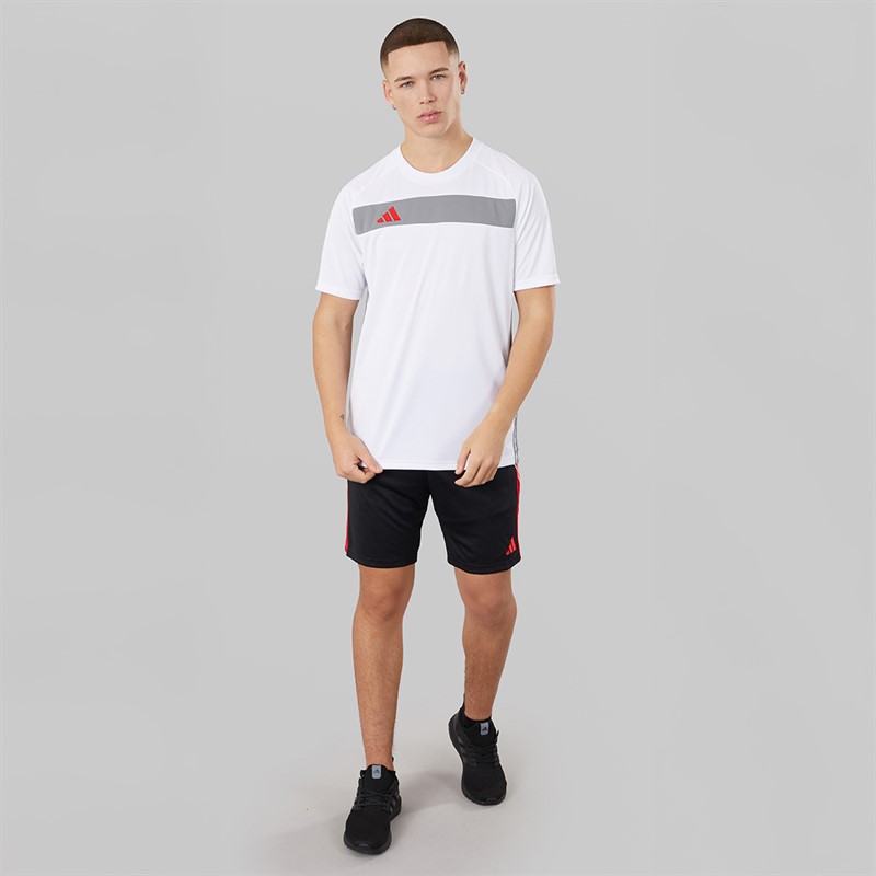 adidas Mens Tiro 25 Essentials T-Shirt White/Grey Heather/Better Scarlet