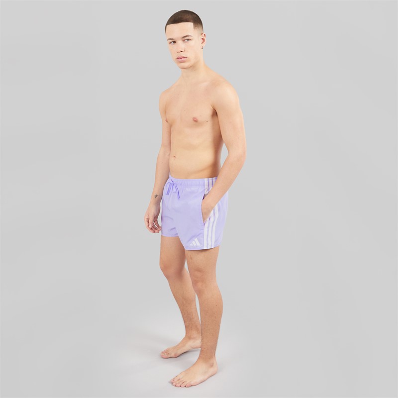 adidas Mens 3-Stripes Three Inch Swim Shorts Violet Tone/White